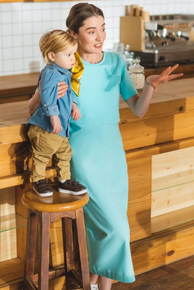 Платье арт.S200302 голубое для беременных и кормления