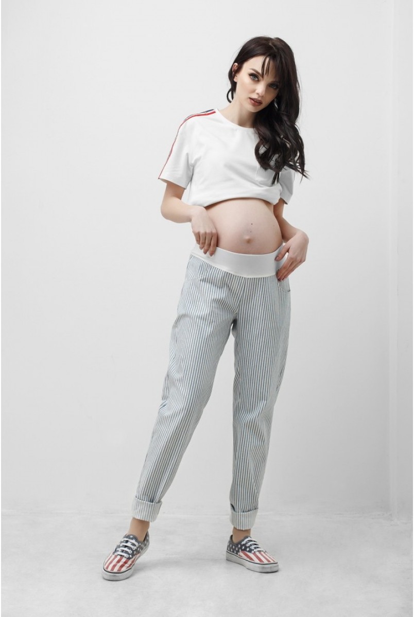 Штаны белые в серую полоску 1823 1053 для беременных