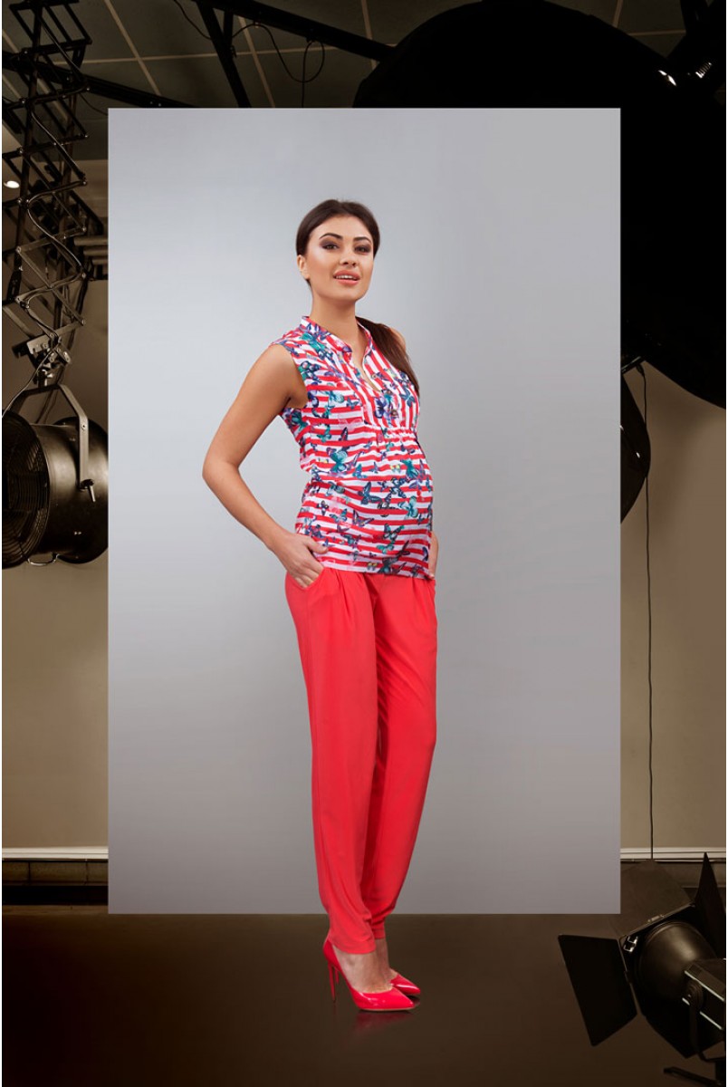 Блуза червоно-біла 1610 0084 для вагітних
