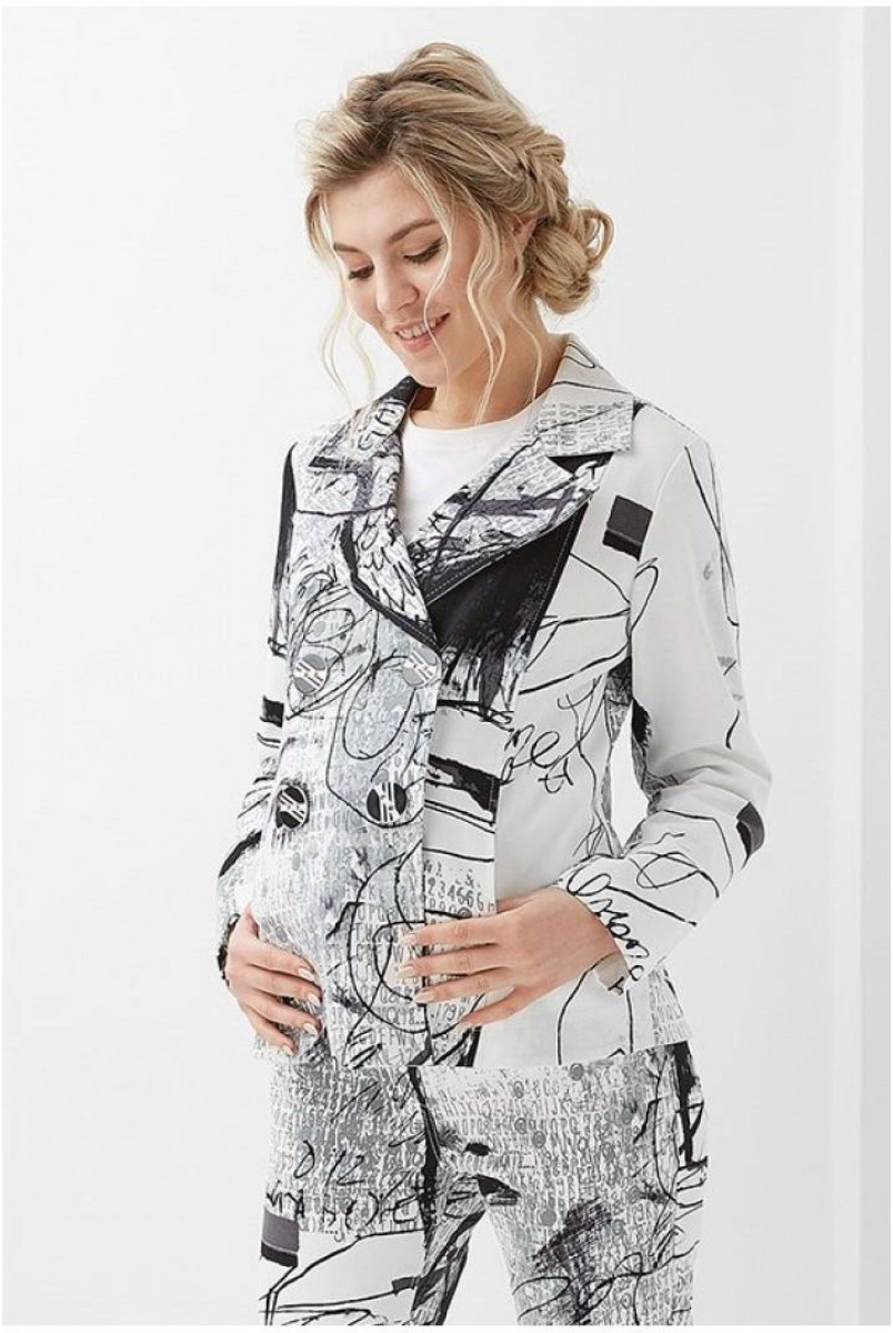 Жакет арт. 2032 0976 белый в черные буквы для беременных