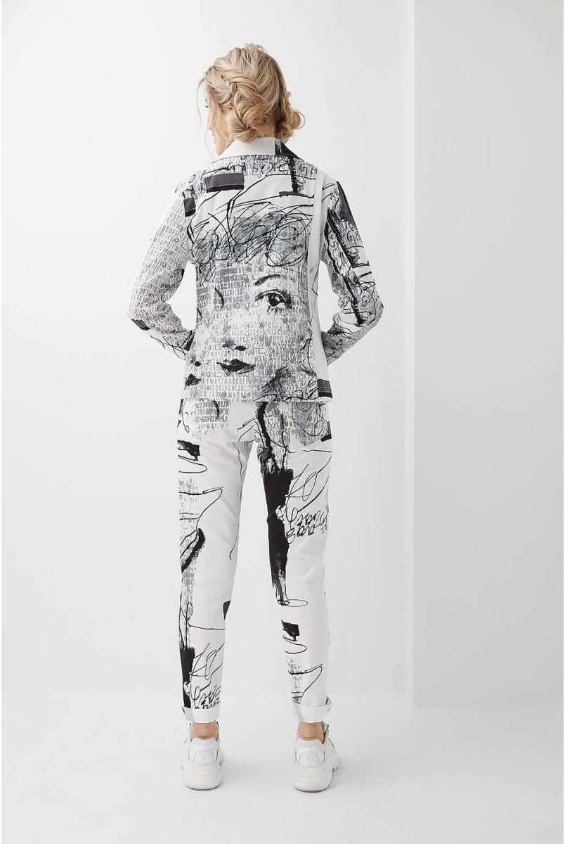 Жакет арт. 2032 0976 белый в черные буквы для беременных