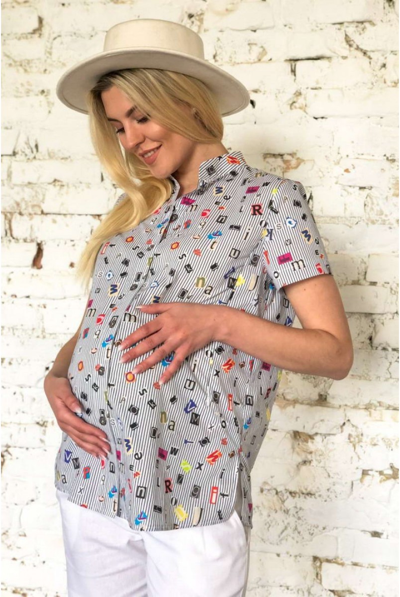 Рубашка 2034 0000 цветной принт для беременных и кормления