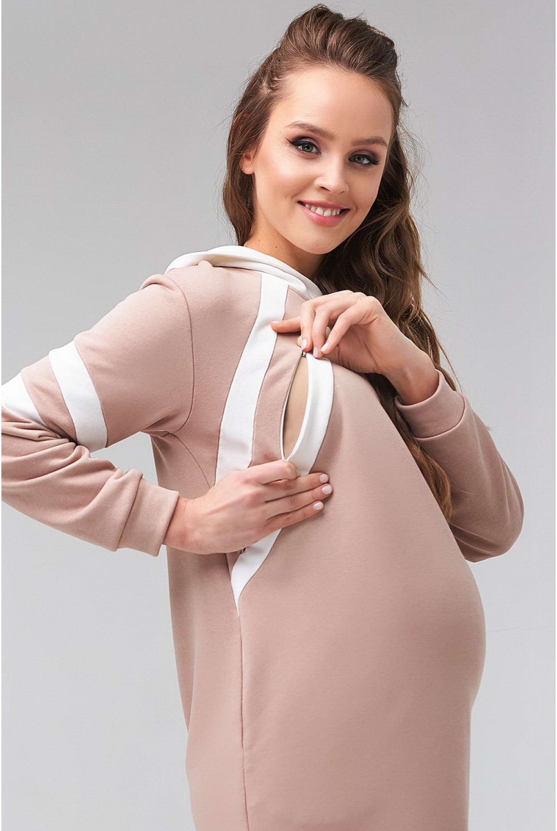 Платье-худи 2143 1501 бежевый для беременных и кормления