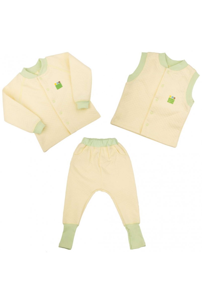 Детский комплект 3в1 Еко Пупс Jersey Style капитон (кофта, брюки, жилетка) (Лимон)