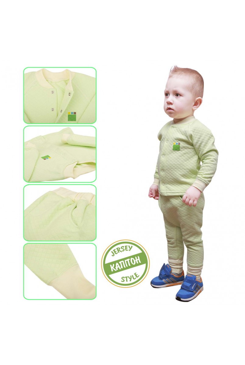 Детский комплект 3в1 Еко Пупс Jersey Style капитон (кофта, брюки, жилетка) (Салатовый)