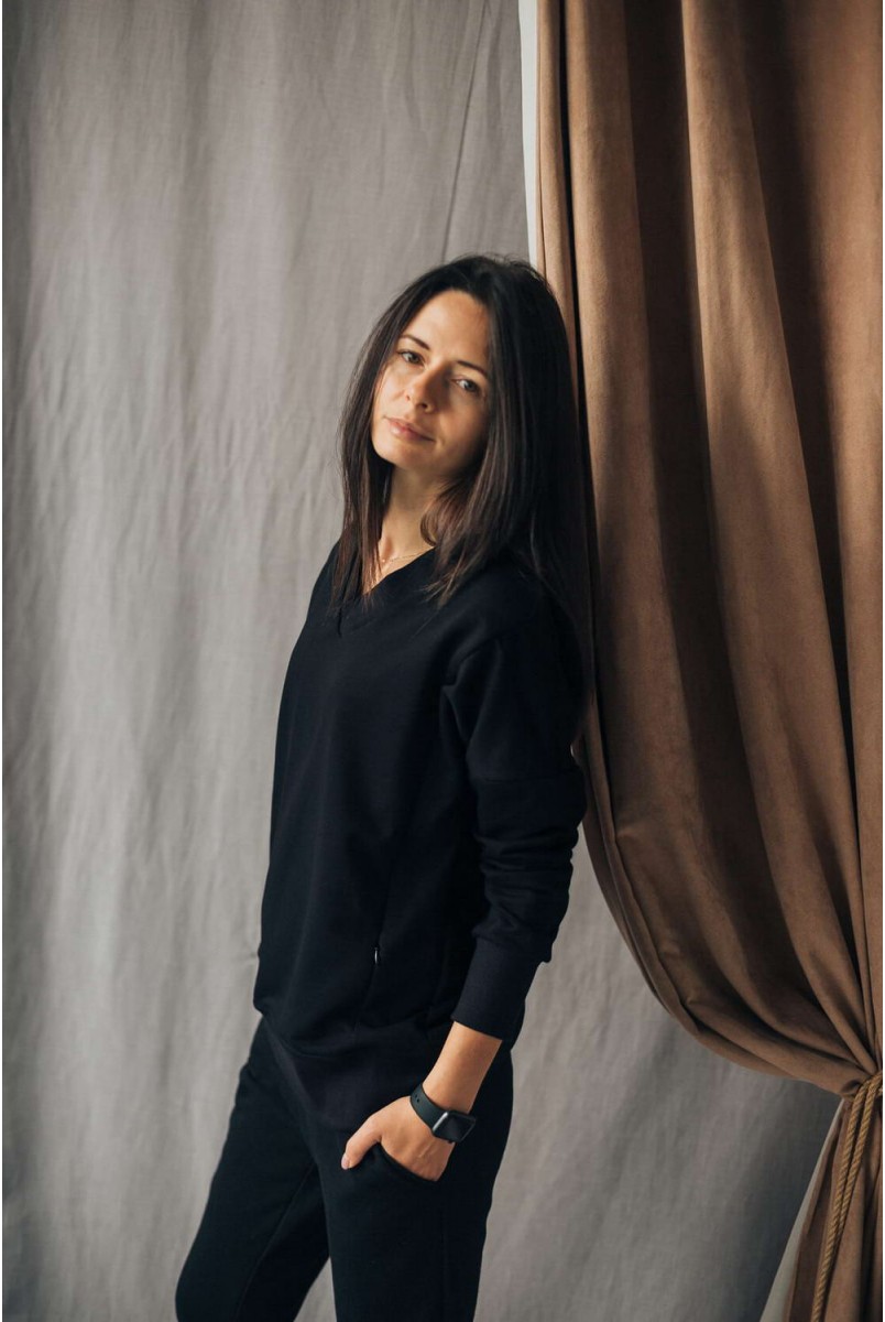 Теплый свитшот Черный для кормящих