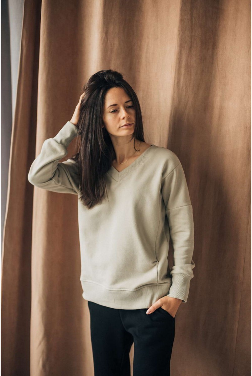 Теплый свитшот Белый песок для кормящих