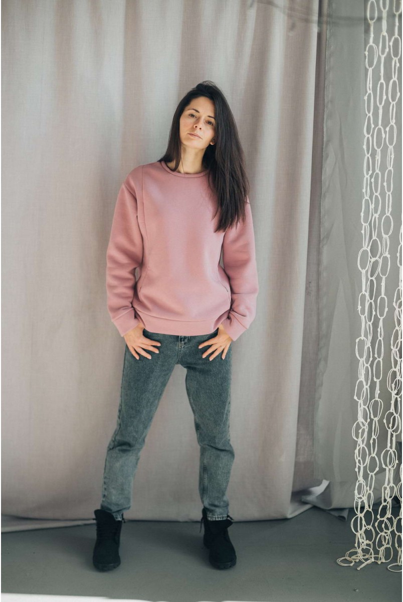 Теплый свитшот с начесом для кормящих Сушеная роза