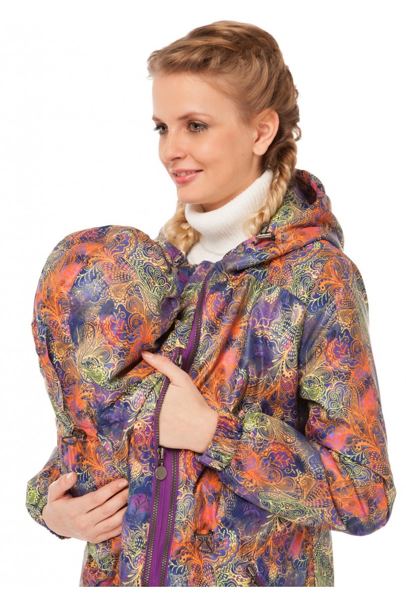 Куртка демис. 3в1 "Бритни" узоры на фиолете для беременных и слингоношения