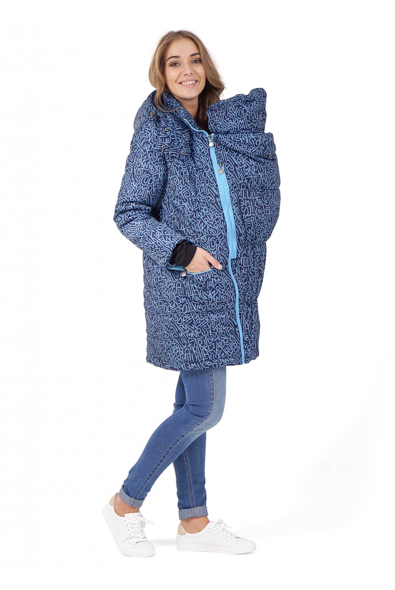 Куртка 3в1 зимн. "Мадейра" синие буквы для беременных и слингоношения