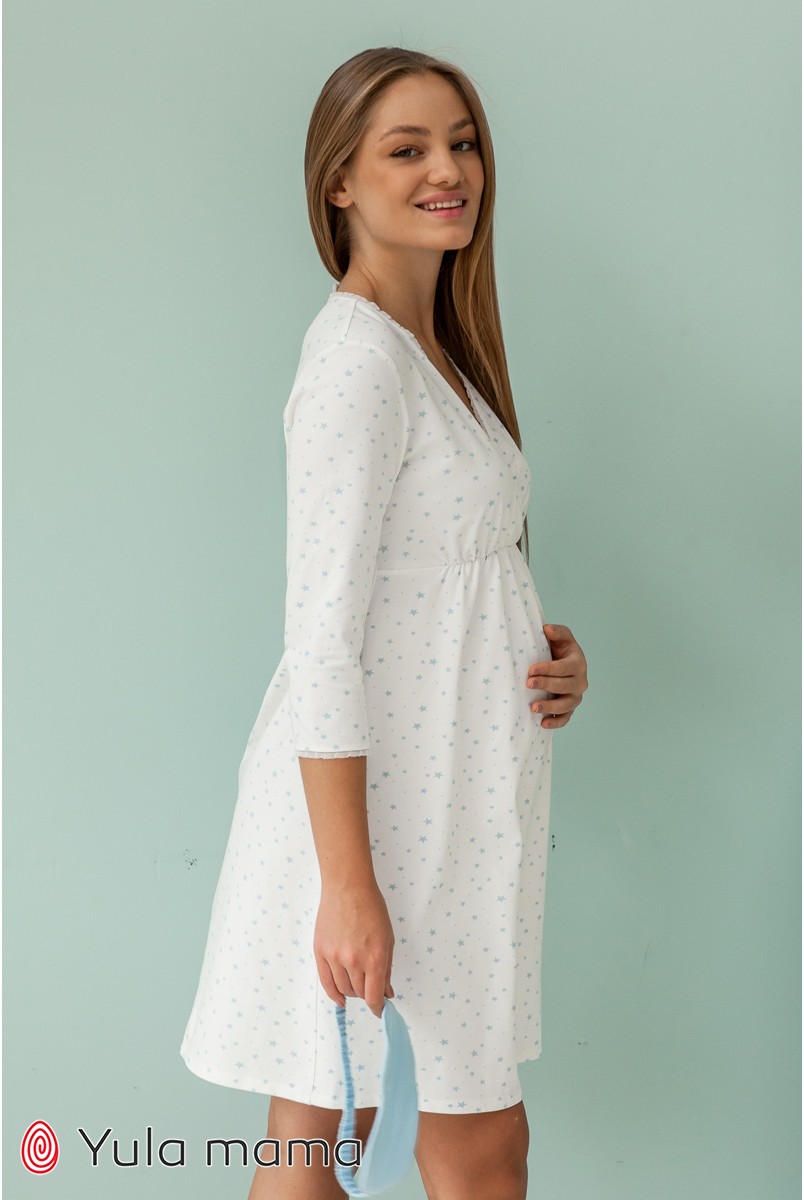 Нічна сорочка для вагітних і годування Юла мама Alisa NW - 1.5.5 блакитні зірки на молочному фоні