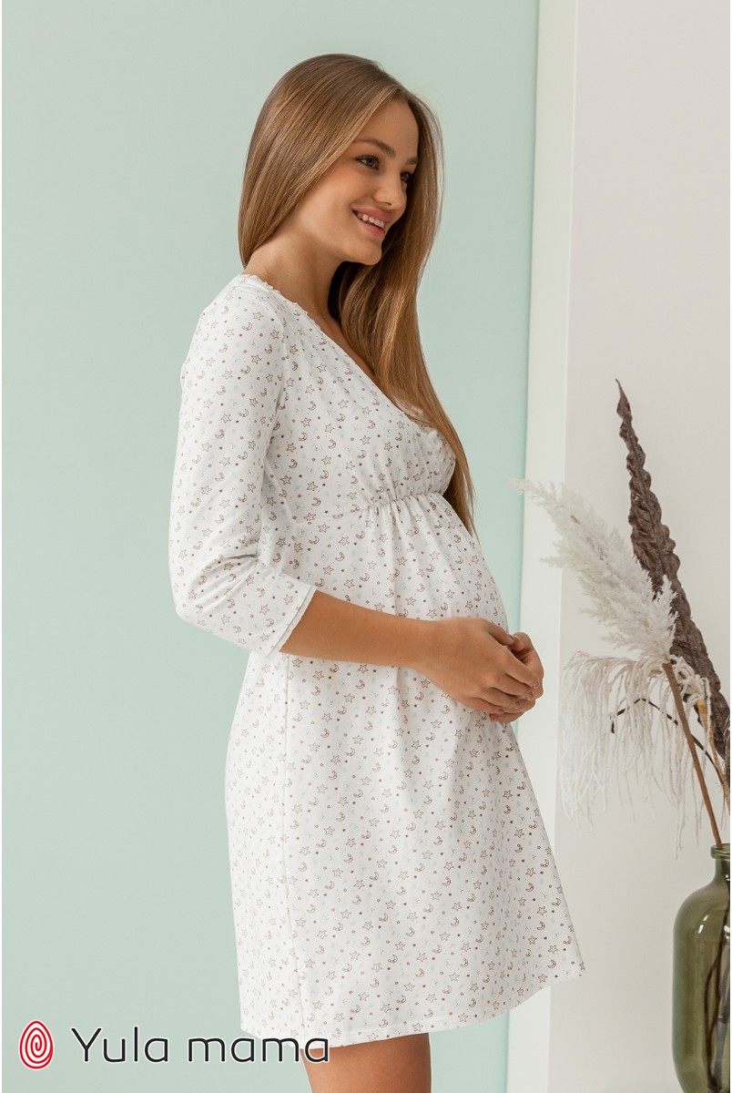 Нічна сорочка для вагітних і годування Юла мама Alisa NW - 1.5.4 ведмедики на молочному фоні