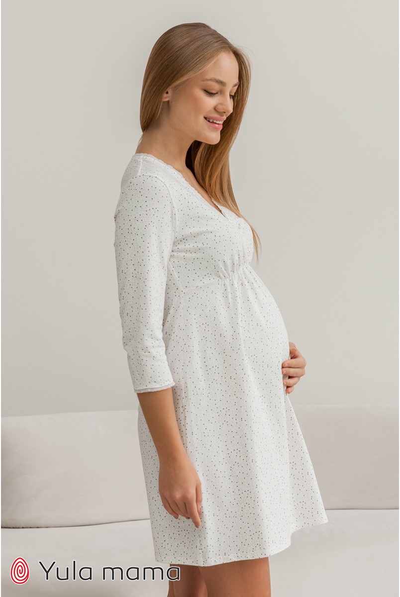 Нічна сорочка для вагітних і годування Юла мама Alisa NW - 1.5.3 кольорові точки на молочному фоні