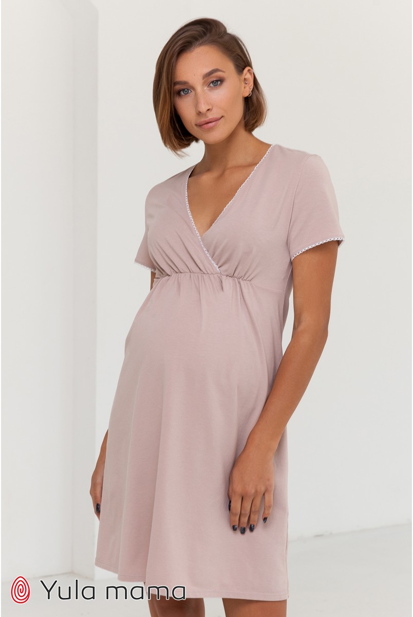 Ночная сорочка для беременных и кормления Юла мама Alisa light NW-1.4.10 светлый капучино