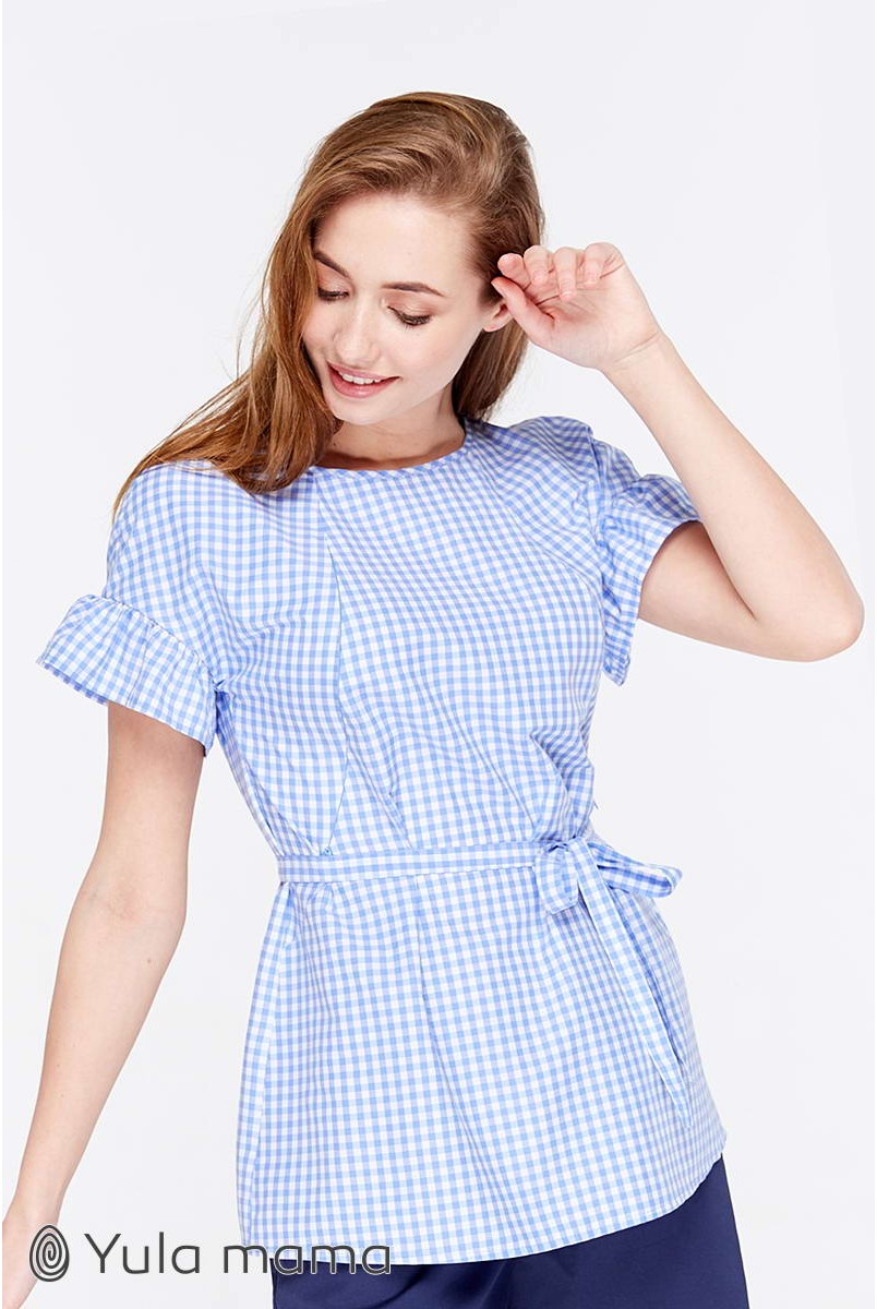 Блуза Marion бело-голубая клетка для беременных и кормящих