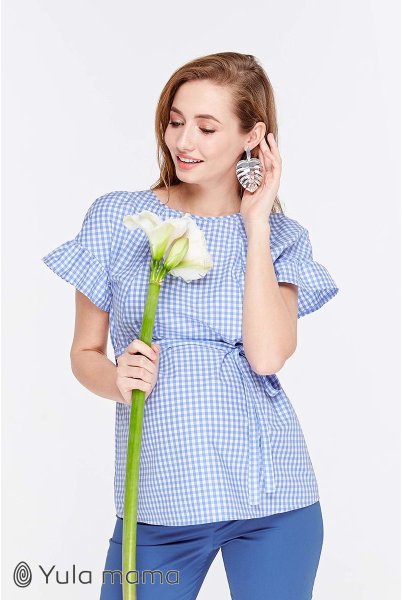 Блуза Marion бело-голубая клетка для беременных и кормящих