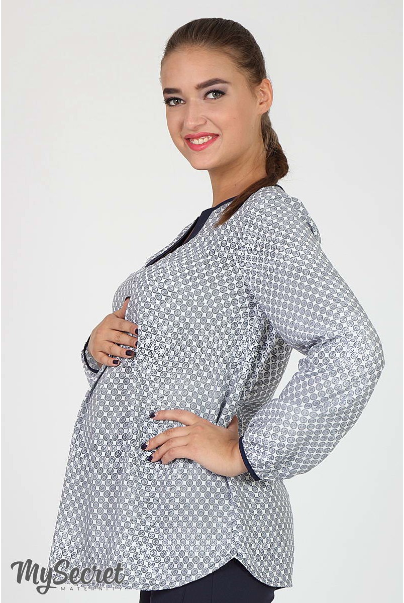 Блузка Kameya синий орнамент на молоке для беременных