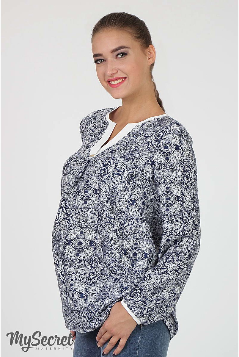 Блузка Kameya молочный узор на синем для беременных