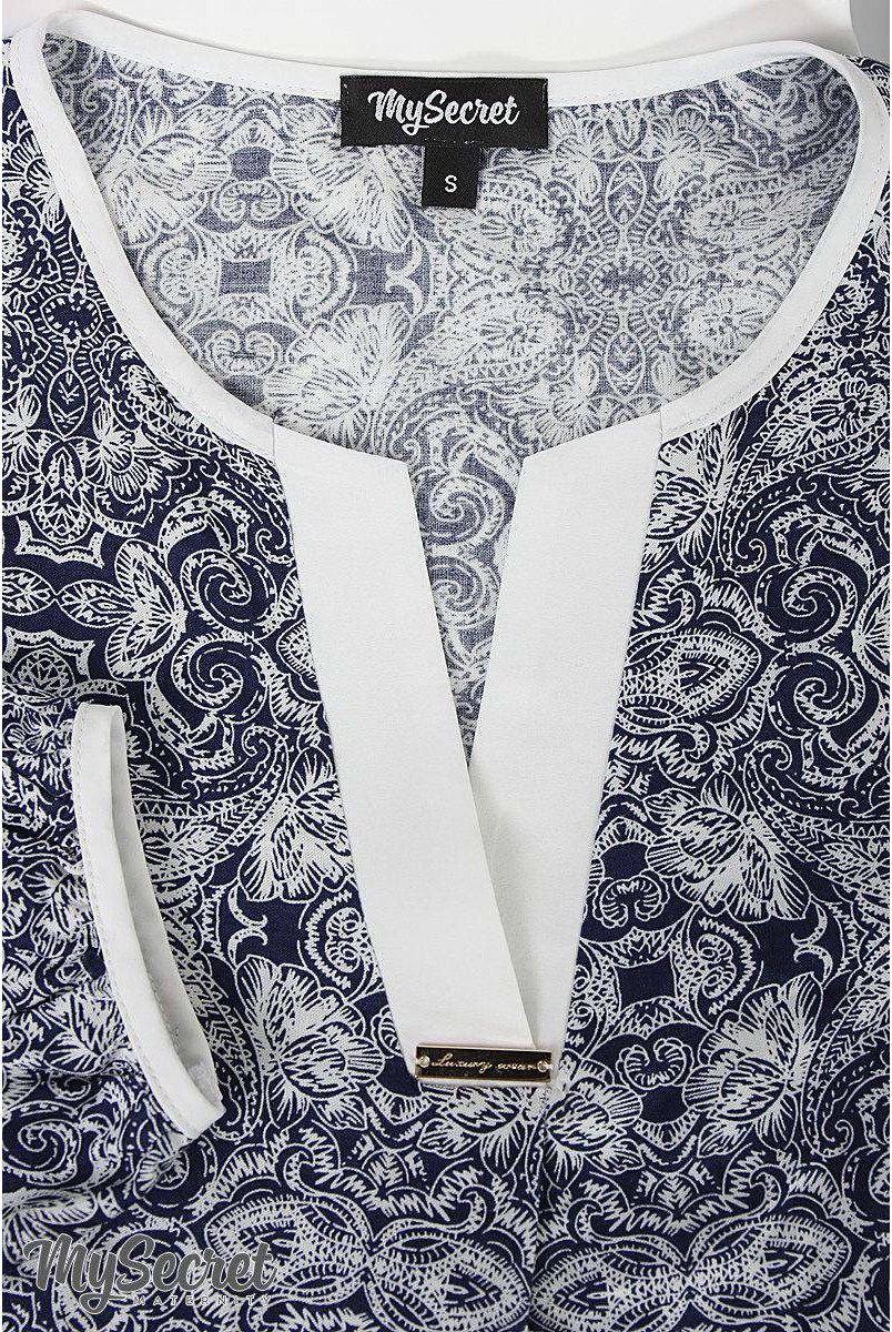 Блузка Kameya молочний візерунок на синьому для вагітних