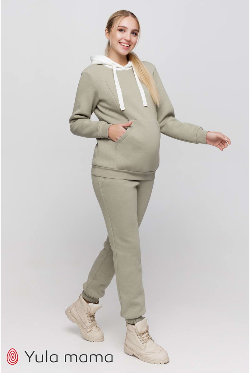 Теплый спортивный костюм Sharon оливковый для беременных и кормления