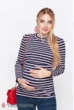 Лонгслив Poppy крупная сине-белая полоска с красными полосочками для беременных и кормящих