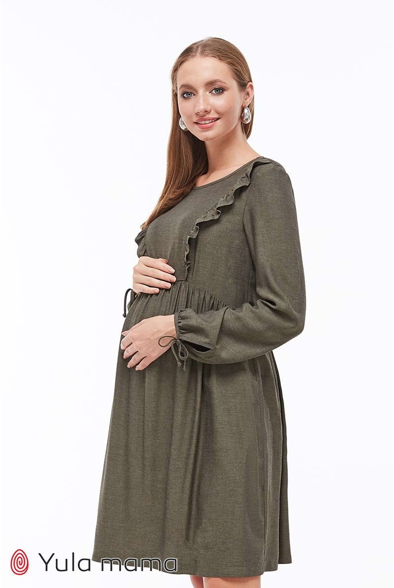 Платье Kris хаки меланж для беременных и кормящих
