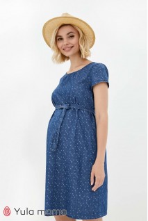 Платье Grace джинсово-синий с принтом якорьки для беременных и кормления