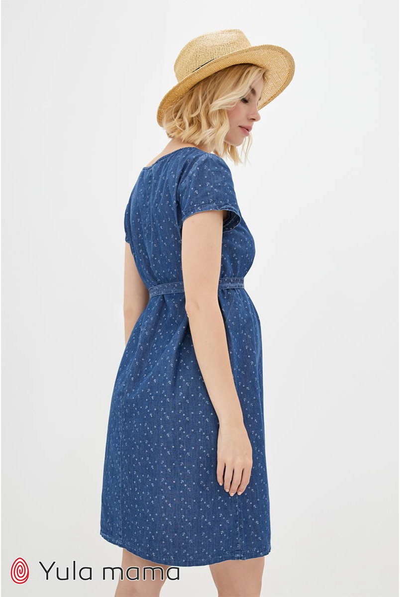 Платье Grace джинсово-синий с принтом якорьки для беременных и кормления