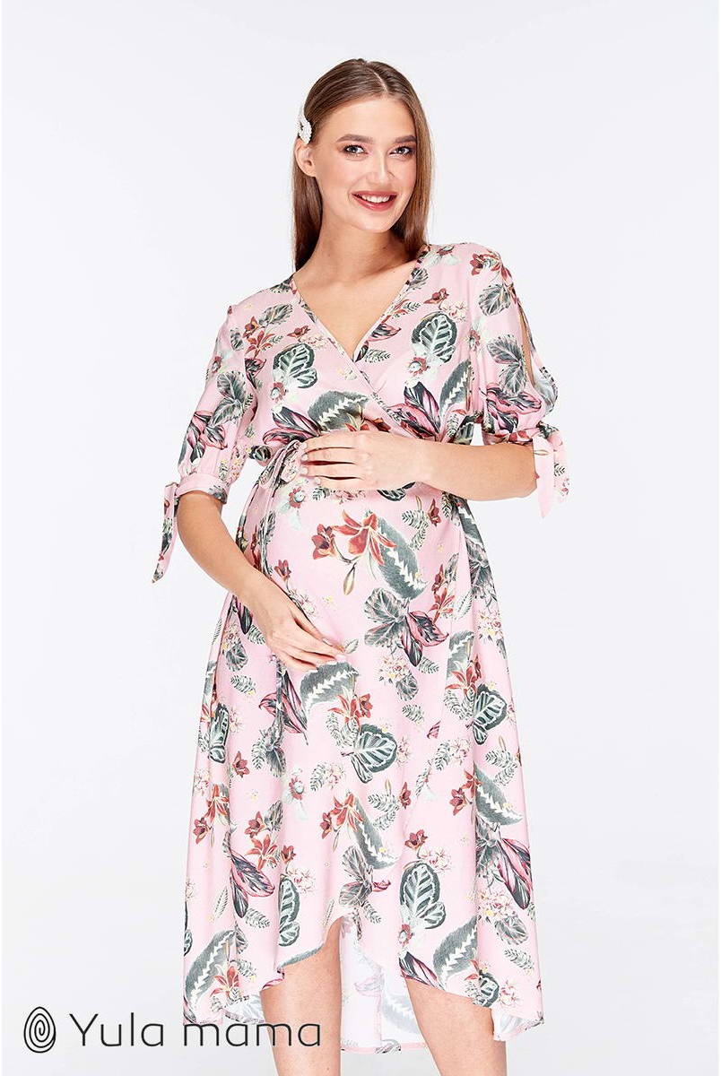 Платье Sharlen розовый с принтом для беременных и кормления