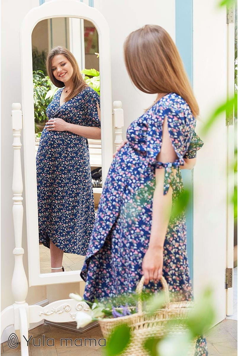 Платье Sharlen синий с принтом для беременных и кормления