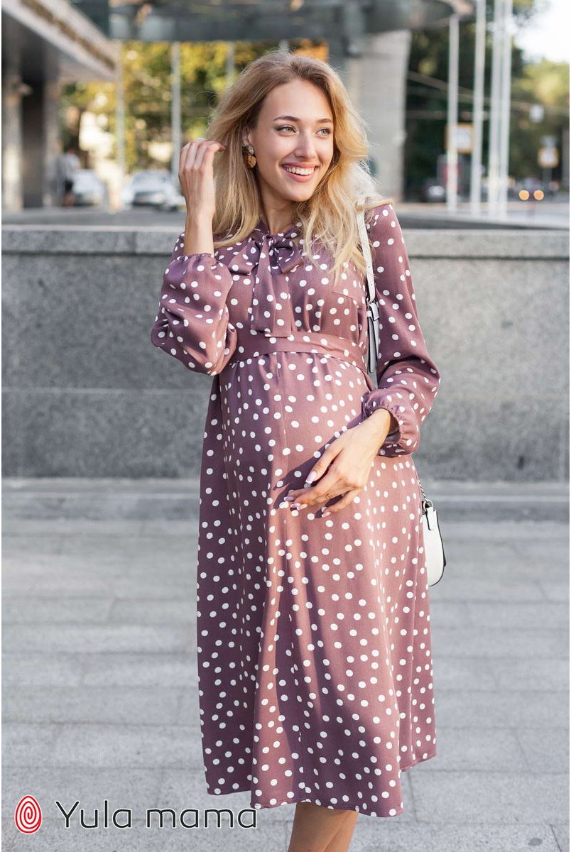 Платье Katolina розовато-коричневый в горошек для беременных и кормления