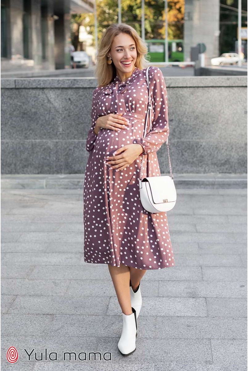 Платье Katolina розовато-коричневый в горошек для беременных и кормления