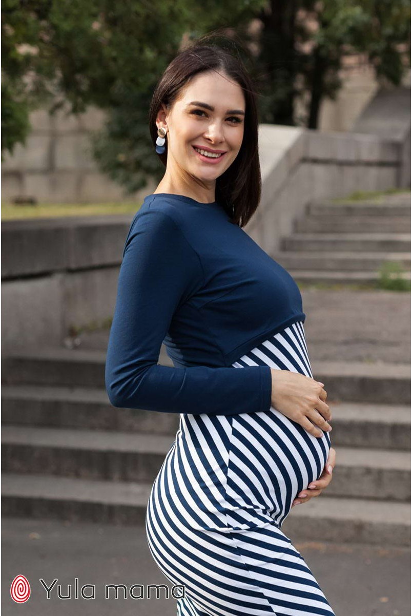 Сукня Angelina синій з білим для вагітних і годування