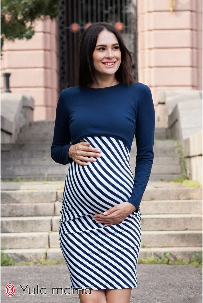 Платье Angelina синий с белым для беременных и кормления
