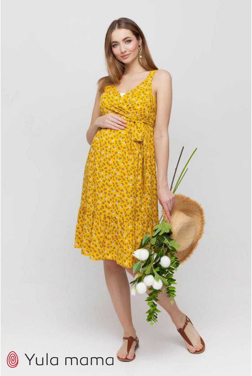 Сарафан Chantal молочные цветочки на желтом фоне для беременных и кормления