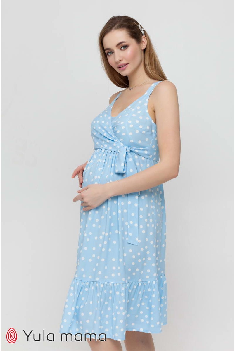 Сарафан Chantal молочный горох на голубом фоне для беременных и кормления