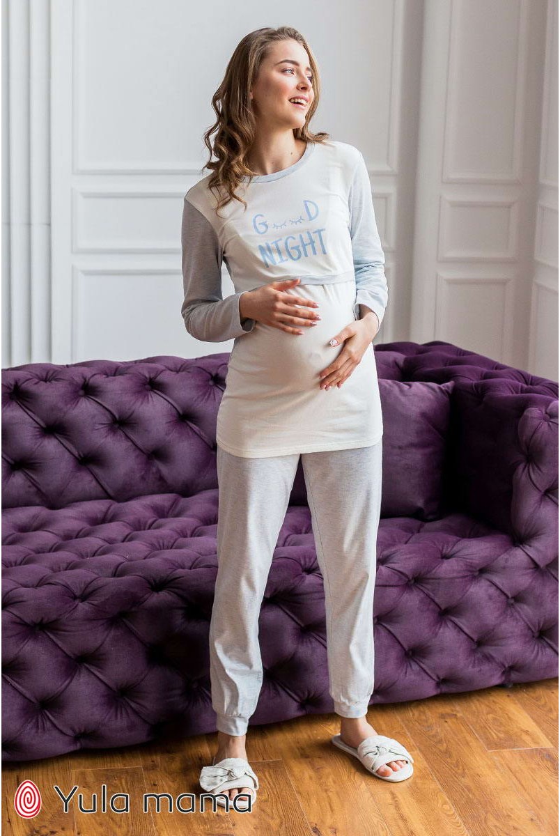Пижама Milena голубой меланж для беременных и кормления