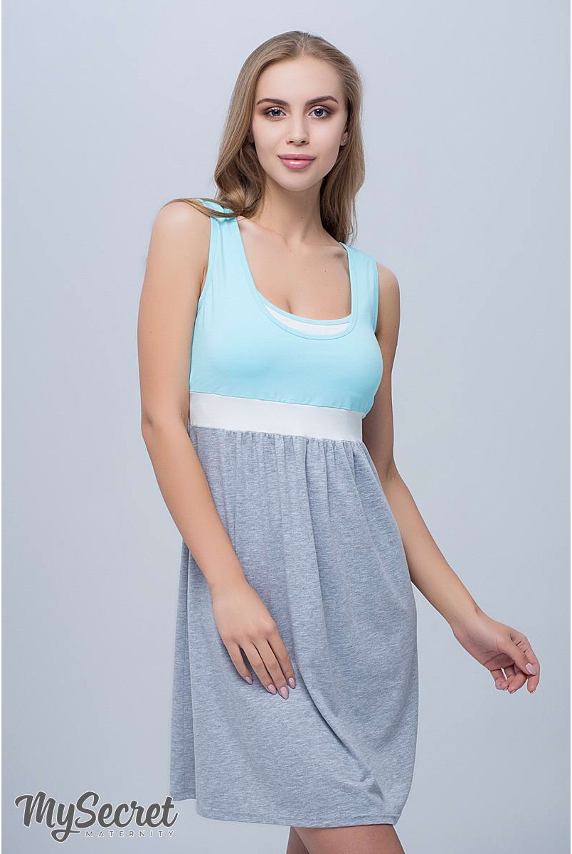 Нічна сорочка Sela NW - 1.8.4 ментоловий + молочний + сірий меланж для вагітних і годування