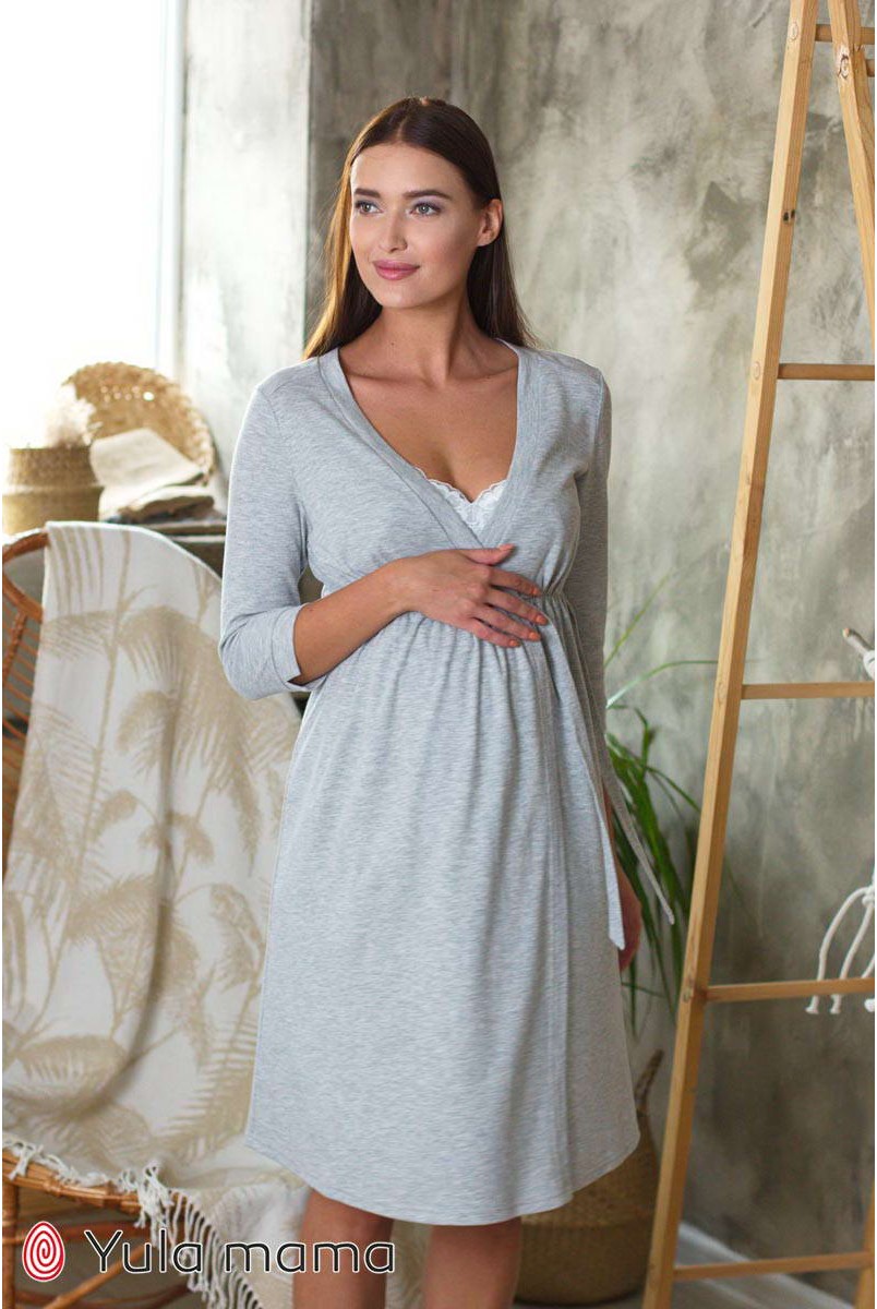 Нічна сорочка Monika new сірий меланж для вагітних і годування