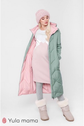 Зимнее двухстороннее пальто Tokyo (оливка и пудра) для беременных