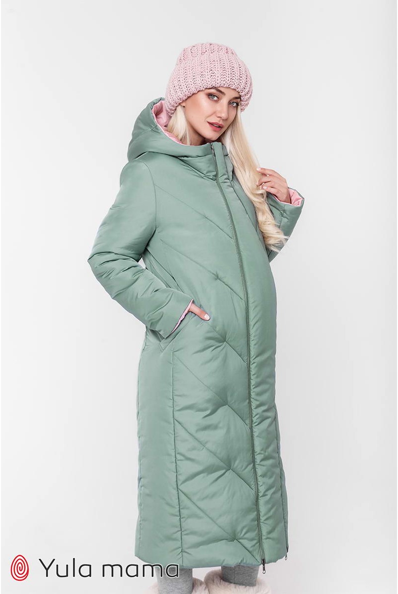 Зимове двостороннє пальто Tokyo (оливка та пудра) для вагітних