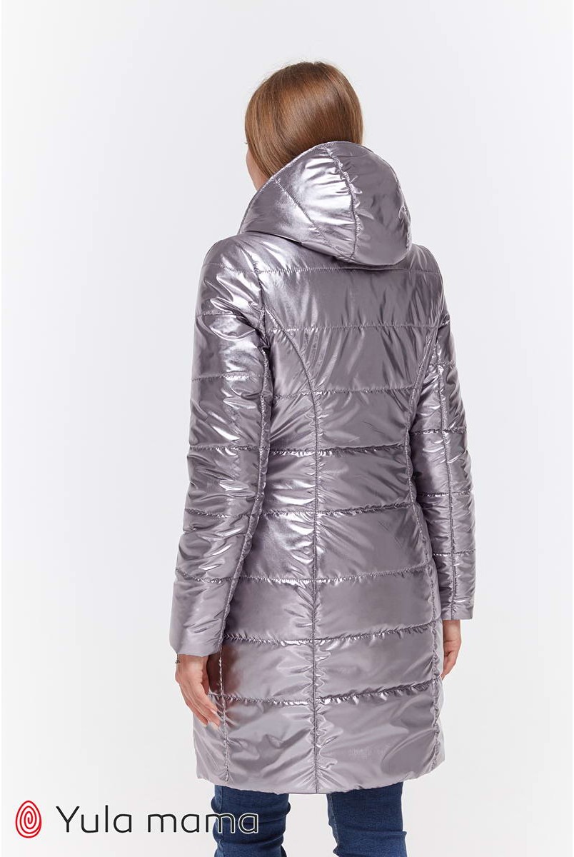 Зимнее двухстороннее пальто Kristin (металлик графит с розовым) для беременных