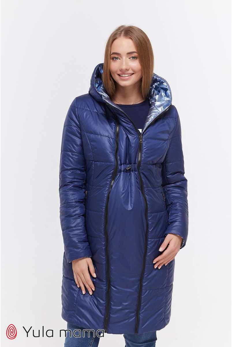 Зимнее двухстороннее пальто Kristin (металлик синий с синим) для беременных