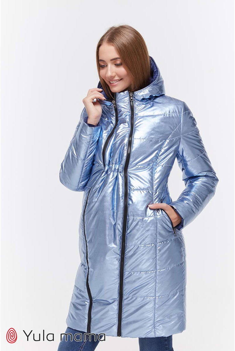 Зимнее двухстороннее пальто Kristin (металлик синий с синим) для беременных