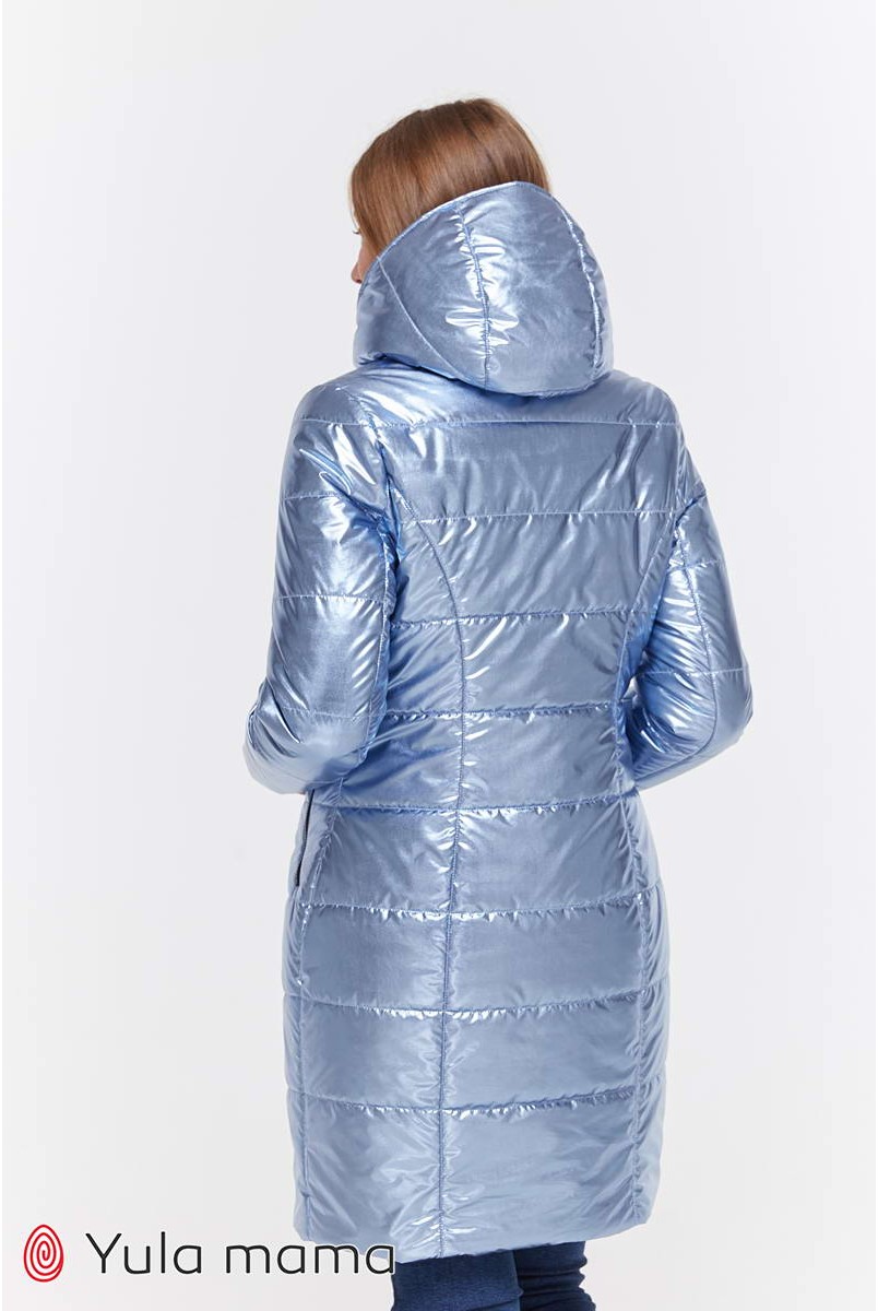 Зимнее двухстороннее пальто Kristin (металлик синий с синим) для беременных