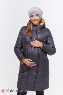 Зимове тепле пальто Mariet графіт з гірчицею для вагітних