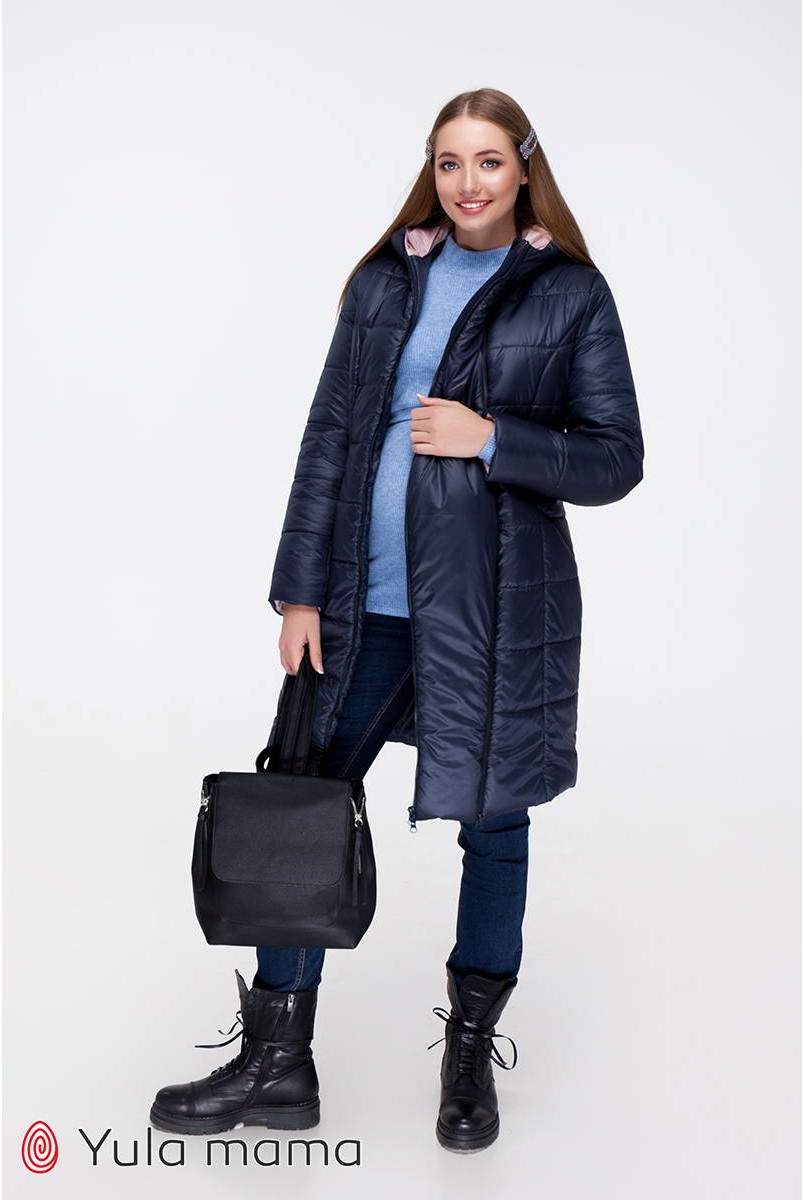 Зимнее теплое пальто Mariet синий с пудрой для беременных