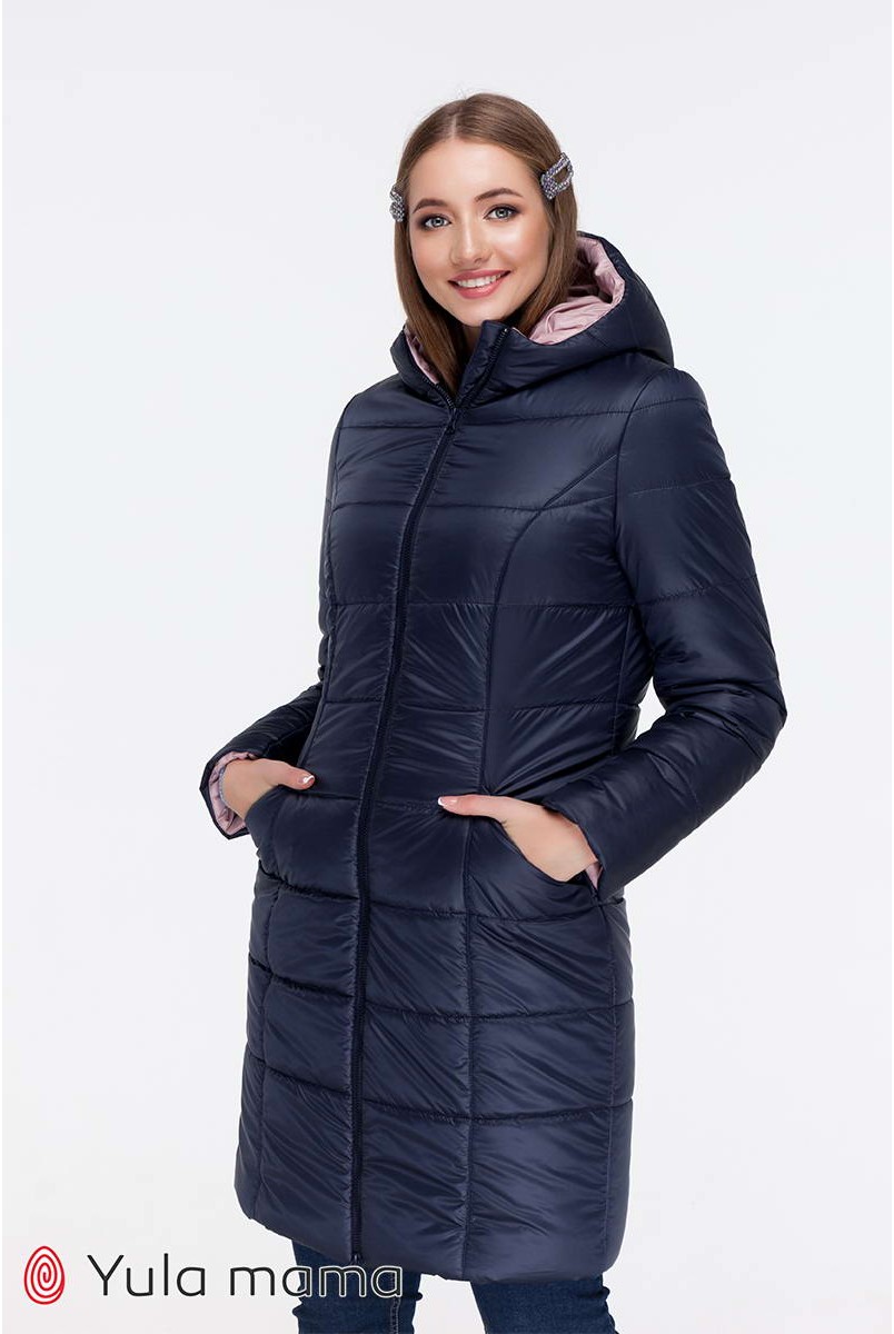 Зимнее теплое пальто Mariet синий с пудрой для беременных