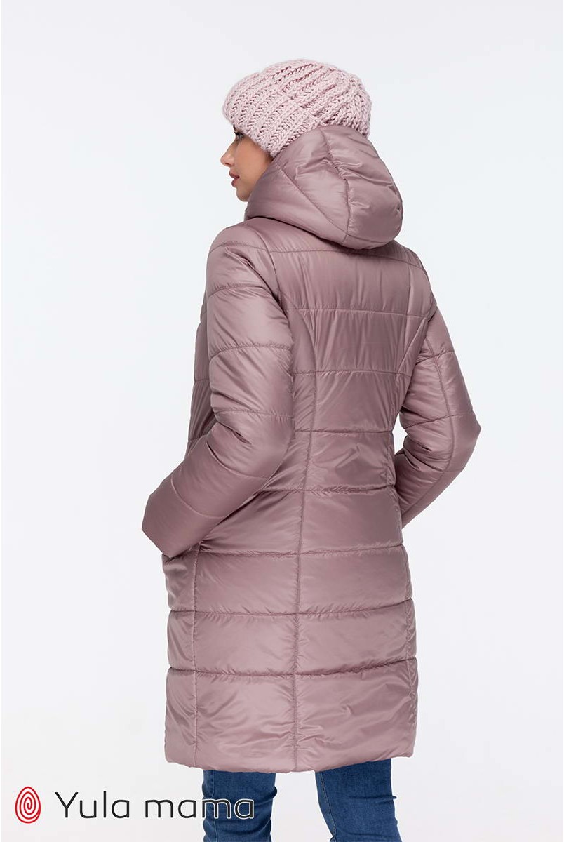 Зимове тепле пальто Mariet бежевий з пудрою для вагітних