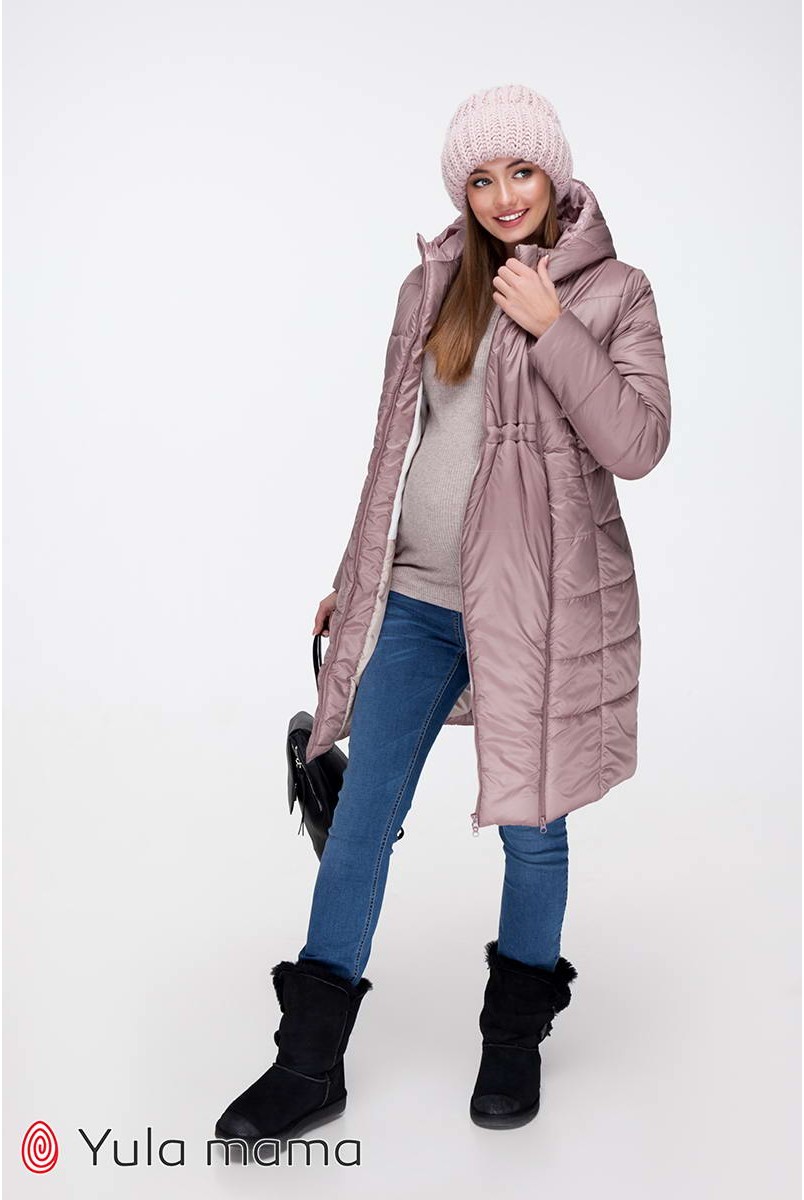 Зимнее теплое пальто Mariet бежевый с пудрой для беременных